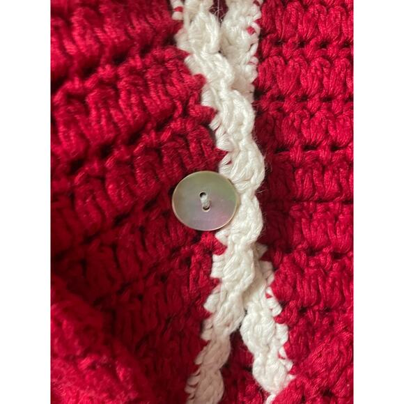 Monterey Bay Retro Cardigan Open Knit Sz XL Red Open Knit Sweater Grannycore - Picture 6 of 12